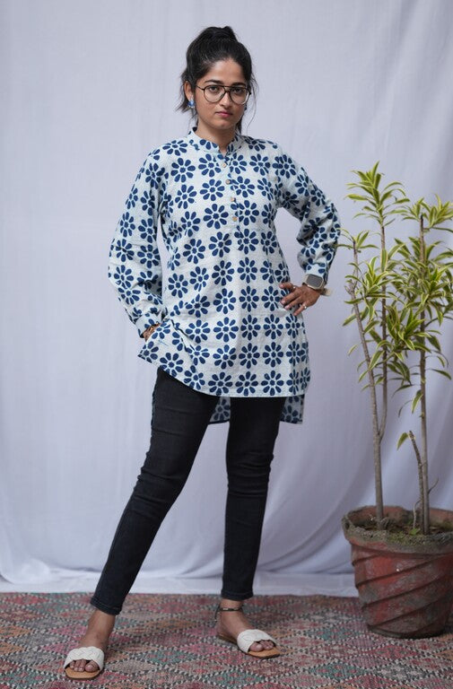 Aditi Dabu Indigo Cotton Short Top Kurti
