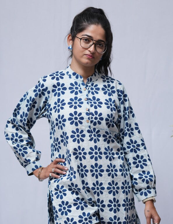 Aditi Dabu Indigo Cotton Short Top Kurti