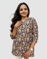 Devki Black Cotton Short Top Kurti