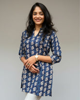 Kiara Blue Cotton Short Top Kurti