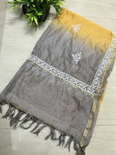 Lucknowi Chikankari Ombre Yellow and Grey Kota Silk Dupatta