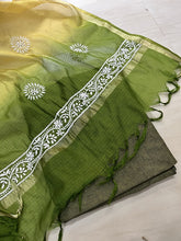 Lucknowi Chikankari Ombre Yellow and Green Kota Silk Dupatta