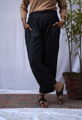 Black Rayon Narrow Palazzo
