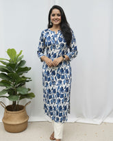 Trisha Blue Cotton Straight Kurta
