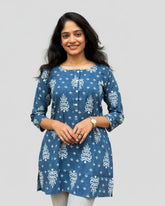 Uma Blue Cotton Short Top Kurti