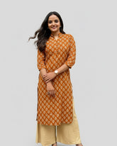Rutvi Yellow Cotton Straight Kurta