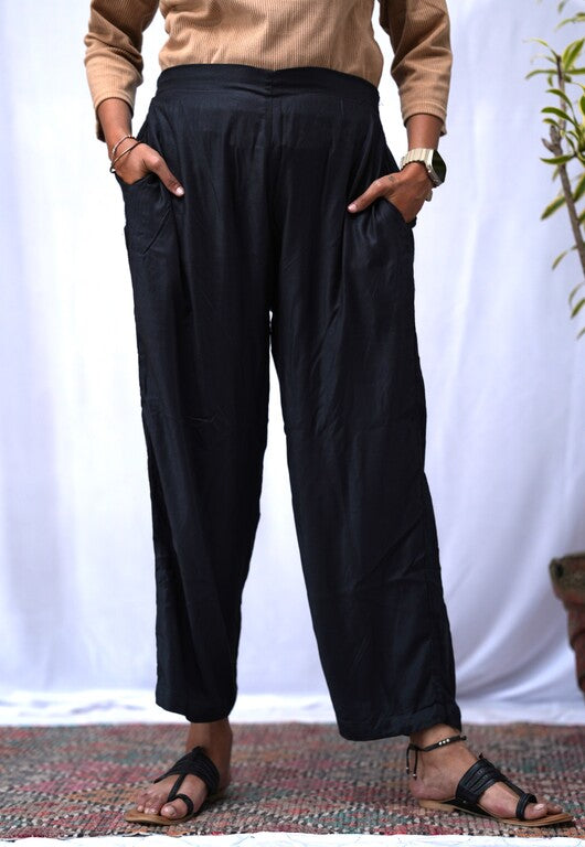 Black Rayon Narrow Palazzo