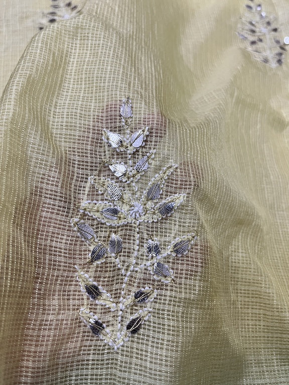 Lucknowi Chikankari Ombre Yellow Kota Silk Dupatta