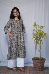 Maya Bagru Cotton Grey Aline Kurta