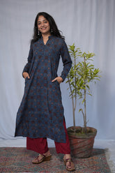 Aisha Ajrakh Cotton Blue Straight Kurta