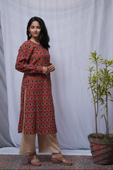 Rea Bagru Cotton Red Straight Kurta