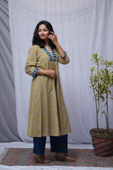 Jiya Bagru Cotton Yellow Aline Kurta