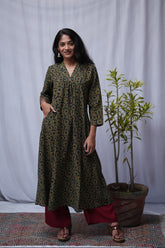 Shreya Ajrakh Cotton Green Aline Kurta