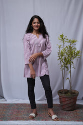 Priti Purple Cotton Straight Short Top Kurti