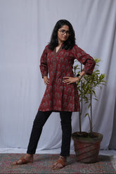 Diti Ajrakh Red A-line Short Top Kurti