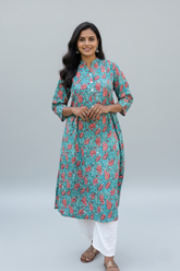 Saina Cotton Blue Straight Kurta