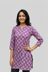 Devki Purple Cotton Short Top Kurti