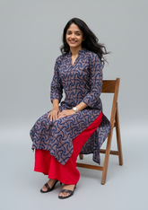 Rutvi Blue Cotton Straight Kurta
