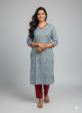 Radha Blue Cotton Straight Kurta