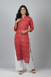 Samira Red Ikkat Cotton Straight Kurta