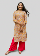 Ganga Yellow Cotton Straight Kurta