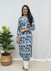 Trisha Blue Cotton Straight Kurta