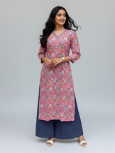 Ganga Pink Cotton Straight Kurta
