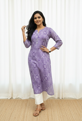 Jyothi Purple Cotton Straight Kurta