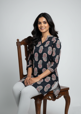 Kiara Black Cotton Short Top Kurti