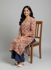 Radha Red Cotton Straight Kurta