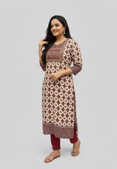 Shreya Cream Ajrakh Cotton Straight Kurta