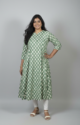 Heena Green Cotton Kali Kurta