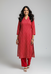 Charvi Red Cotton Coord Set