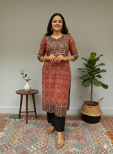 Rithika Maroon Ajrakh Cotton Straight Kurta