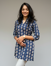 Kiara Blue Cotton Short Top Kurti