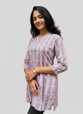 Girija Purple Cotton Short Top Kurti