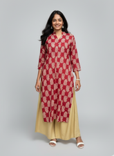 Rutvi Maroon Cotton Straight Kurta