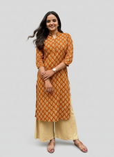 Rutvi Yellow Cotton Straight Kurta