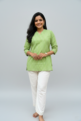 Girija Green Cotton Short Top Kurti