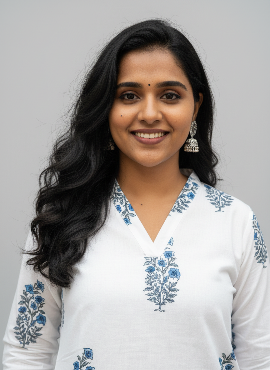 Mughal Handblock Blue Butta Cotton Straight Kurta