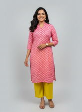 Rutvi Pink Cotton Straight Kurta