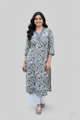 Lyla Bagru Cotton Grey Straight Kurta
