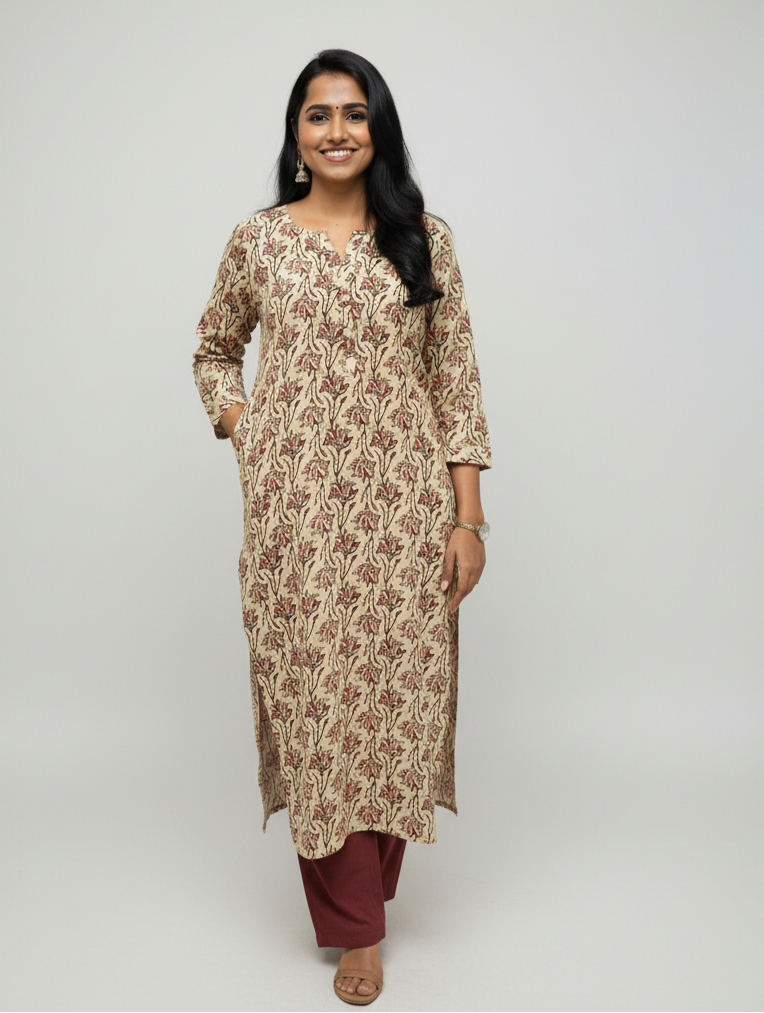Trisha Maroon Cotton Straight Kurta