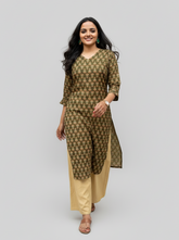 Radha Green Cotton Straight Kurta