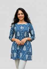 Uma Blue Cotton Short Top Kurti