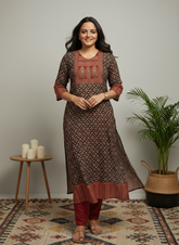 Rithika Black Ajrakh Cotton Straight Kurta