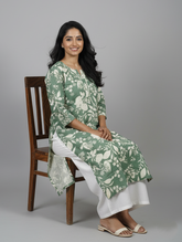 Twisha Green Cotton Straight Kurta