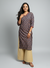 Ganga Blue Cotton Straight Kurta