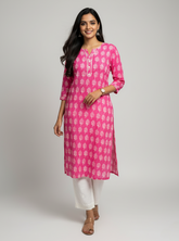 Radha Pink Cotton Straight Kurta
