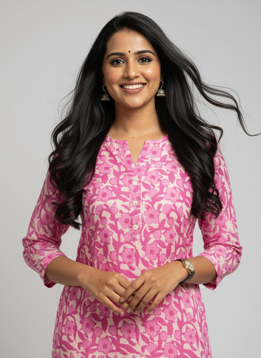 Jyothi Pink Cotton Straight Kurta